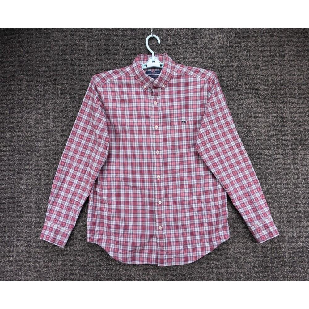 Vineyard Vines Shirt Mens Medium Red Plaid Classic Fit Tucker Long Sleeve Preppy